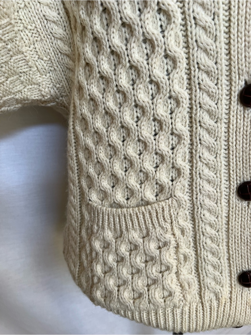 Aran Crafts Cream Cable-Knit Button Cardigan with Pockets - Picture 3 of 15